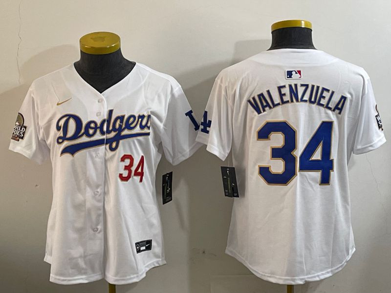 Women Los Angeles Dodgers #34 Valenzuela White Gold Game 2024 Nike MLB Jersey style 1202